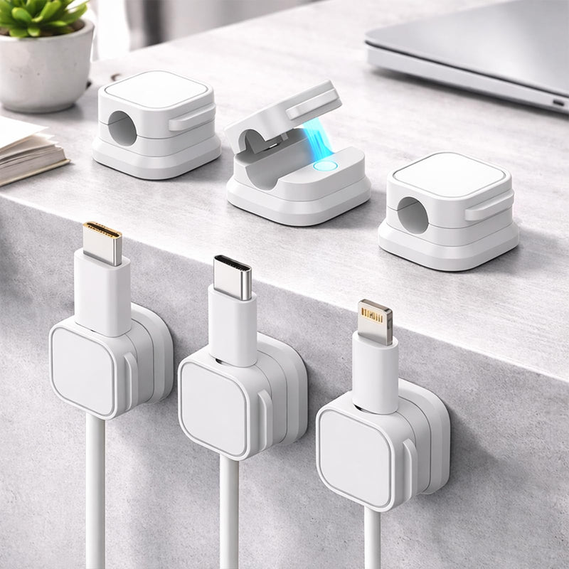 6PCS Magnetic Cable Organizer for Desk and Wall, Reusable Cable Holder Cord Management Cable Straps for Home Office School, White 6