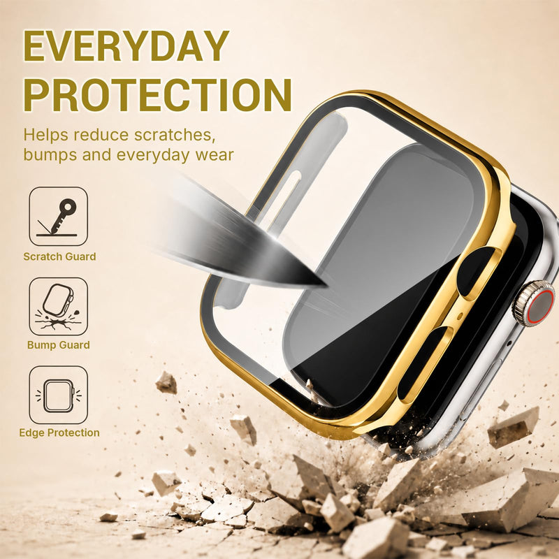 Gold Case with Screen Protector for Apple Watch 42mm Series 11 10 | Built-In Tempered Glass, Hard PC Shell, Touch Sensitive, HD Clear, Shatterproof Protective Design Gold 42mm (Series 11 10)