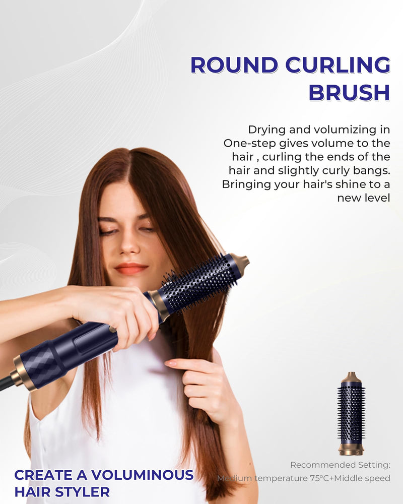 UKLISS 6 in 1 Hairstyler Pro, Hair Dryer Brush Set with Hair Wrap Curler | Airbrush 6 in 1 Airstyler Mit Hair Straightener, Thermal Brush, Hot Airbrush, Multistyler Gifts Set for Women Hair Styling Blue Gold