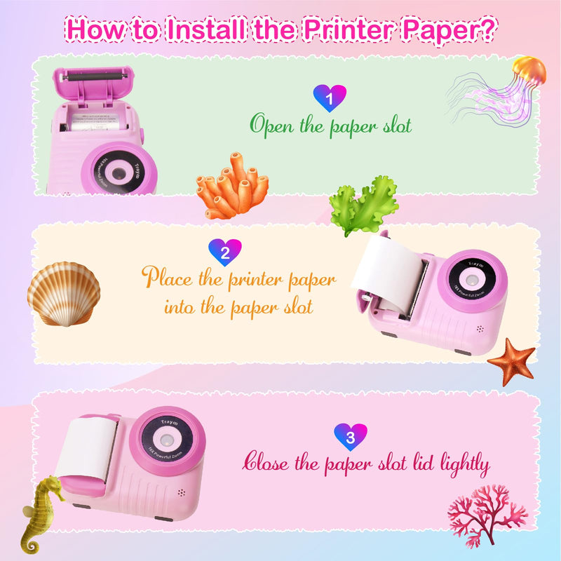 Kids Camera Instant Print, 3.5 Inch Screen Kids Digital Camera Instant, Christmas Birthday Gifts for Girls Age 3-12, Portable Toddler Camera Toy Gifts for 3 4 5 6 7 8 9 10 Year Old Girls Boys (Rose) Rose