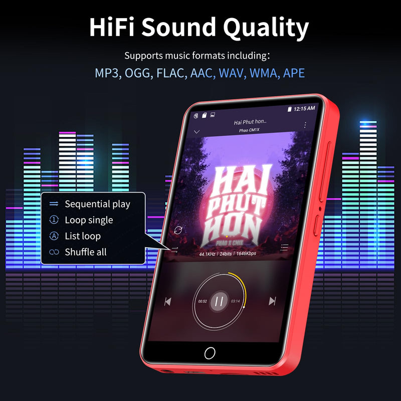 80GB MP3 Player with Bluetooth and WiFi, ZAQE Android OS, 4" Touch Screen Spotify Music&Video Player, Built-in Speaker, FM Radio, MP4 Player for Kids