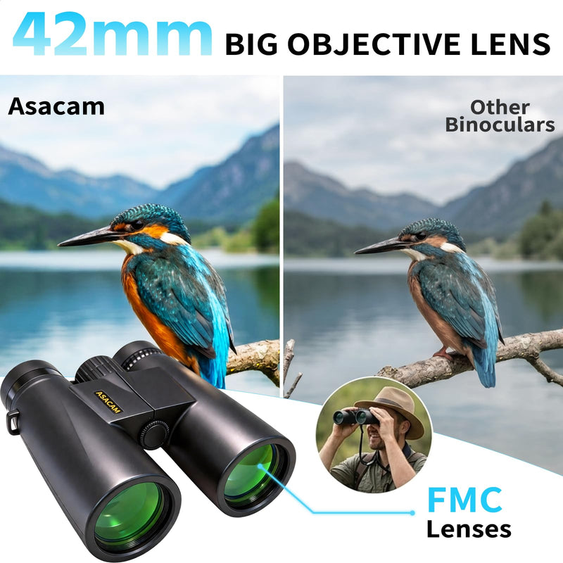 Asacam 12x42 Binoculars for Adults, HD High Powered Binoculars with BAK4 Prism, Lightweight for Bird Watching, Hunting and Travel
