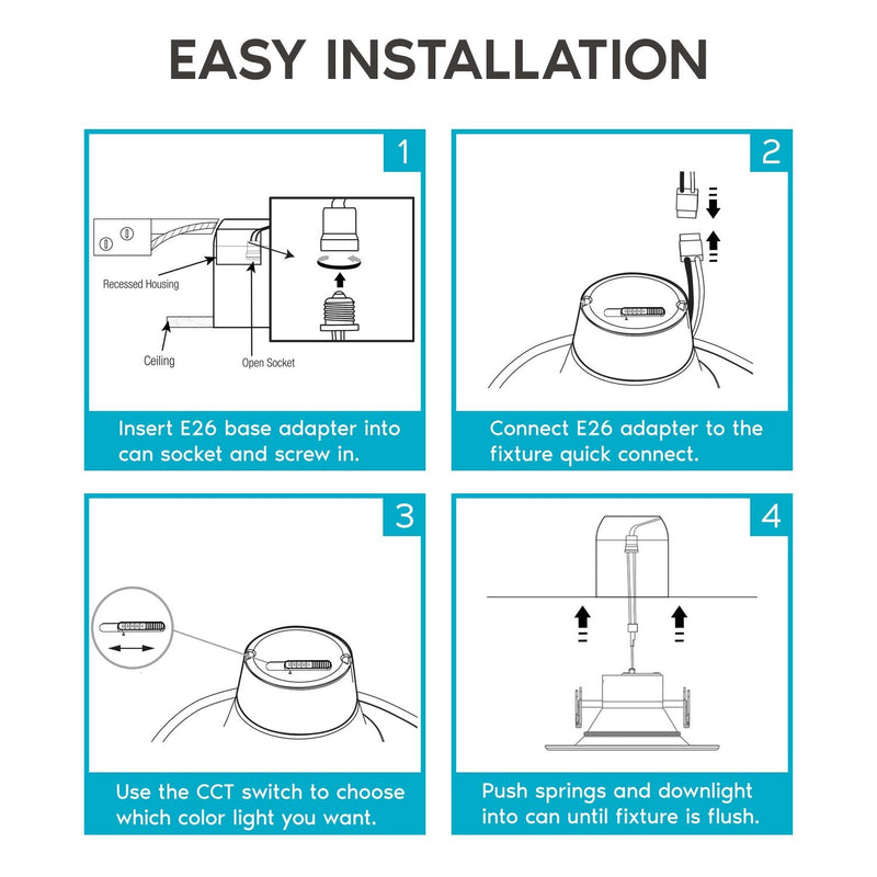LUXRITE 5/6 Inch LED Recessed Retrofit Downlight, 14W=90W, CCT Color Selectable 2700K | 3000K | 3500K | 4000K | 5000K, Dimmable Can Light, 1100 Lumens, Wet Rated, Energy Star, Black Trim, IC Rated 1 Count (Pack of 1)