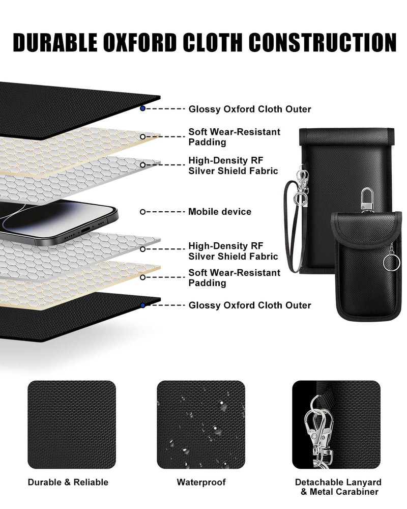 Faraday Bags for Phones & Car Key Fobs, 2-in-1 Signal Blocking Set | Large phone pouch and compact key pouch with dual-layer shielding to help reduce relay theft and protect digital privacy 1 Large Phone Pouch + 1 Key Fob Pouch