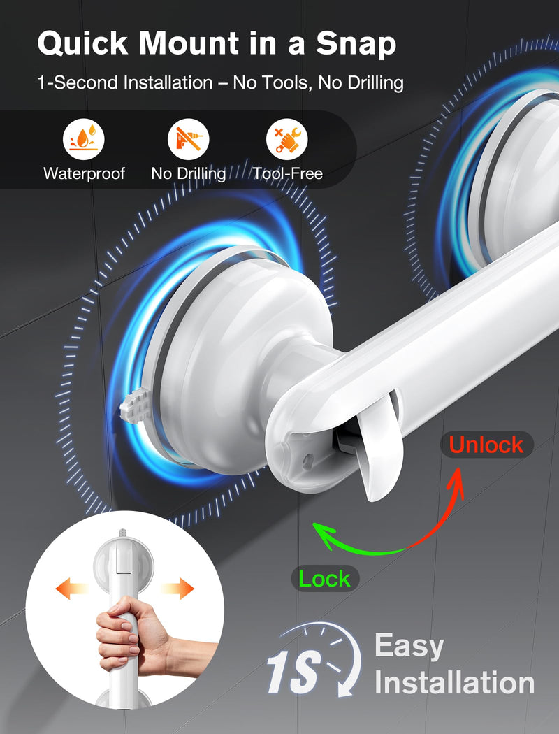 Grab Bars for Bathtubs and Showers, Shower Handles for the Elderly and People in Need, 2026 Upgraded Rubber Suction Cup with Maximum 350 lbs Suction Power, No Drilling-(White-2 Pack) 2 Pack White