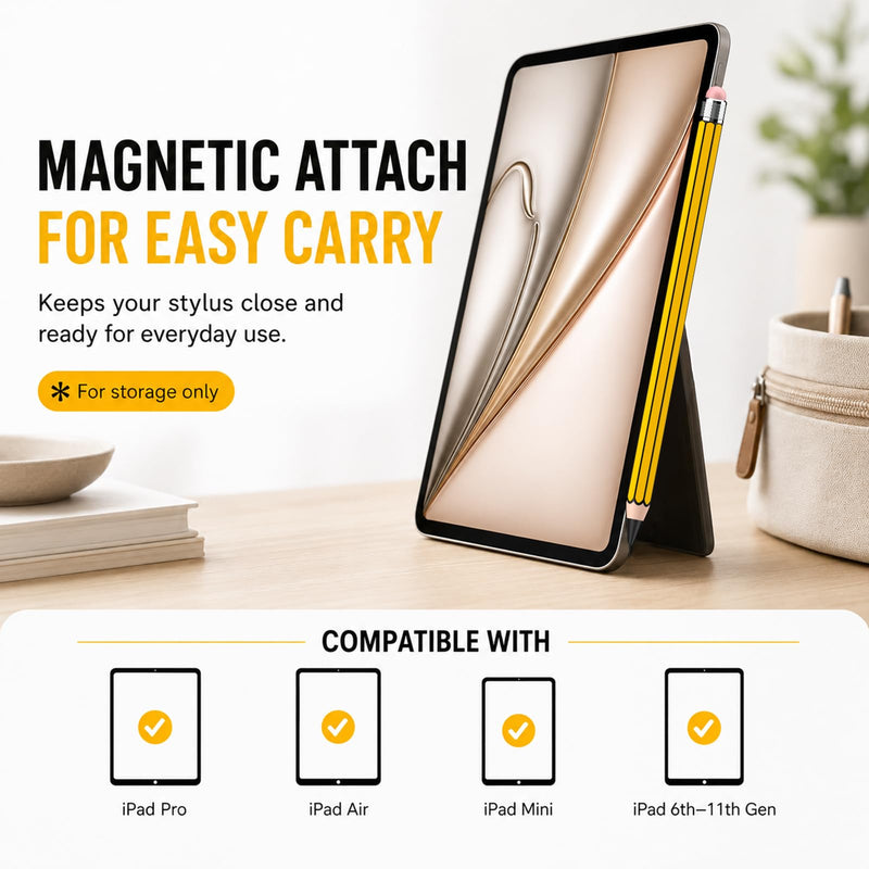 HATOKU Pencil Style Stylus Pen for Apple iPad 2018-2026, No Bluetooth Setup | 18-min Fast Charge for Notes, Sketching, and Class Tasks, Rubber End for Touchscreen Device, Tilt Sensitivity, Palm Rejection yellow black