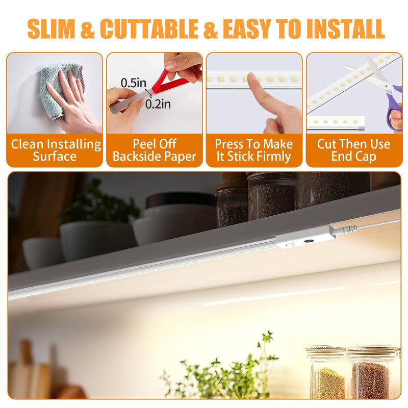 MY BEAUTY LIGHT 80in Smart Under Cabinet Lights, Handwave Sensor Under Counter Lights for Kitchen, 2700K-6500K 1090lm Stick-on Closet Light, Slim Cuttable Plug and Play Kitchen Lamp, 2 Rolls of 40in 40IN(PACK OF 2)