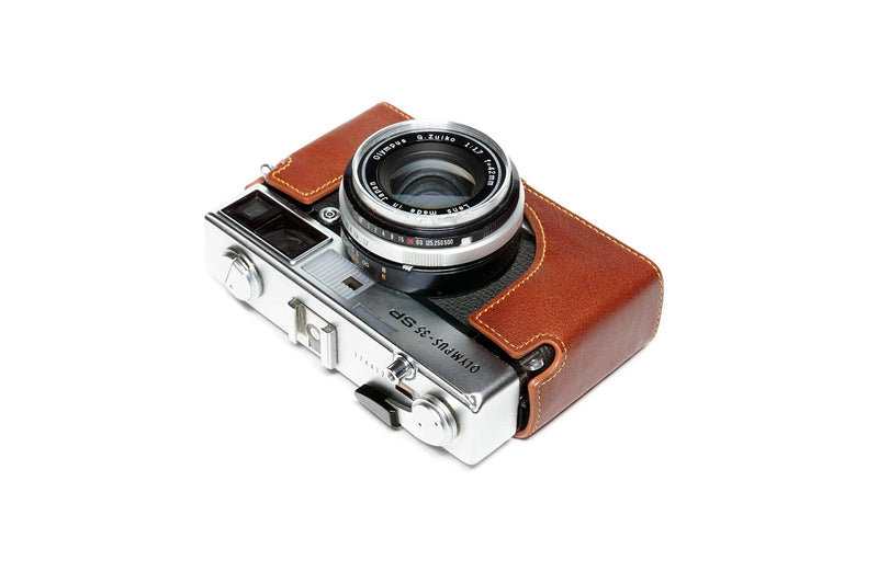 35 SP Case, BolinUS Handmade Genuine Real Leather Half Camera Case Bag Cover for Olympus 35 SP Camera with Hand Strap (LavaBrown) LavaBrown