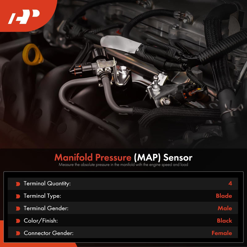 A-Premium Turbocharger Boost Sensor [4 Pins] Compatible with Saab 9-3 2003-2011, 9-3X 2010-2011