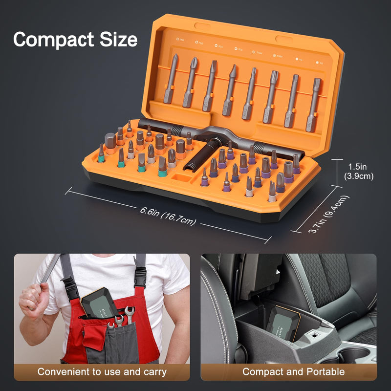 42 in 1 Magnetic Screwdriver Set, DIY Ratchet Screwdriver Set, Multi Bit Magnetic Drive Set with Detachable Ratchet Handle, Portable Compact Repair Tool Kit for Home Furniture Computer Bicycle Orange