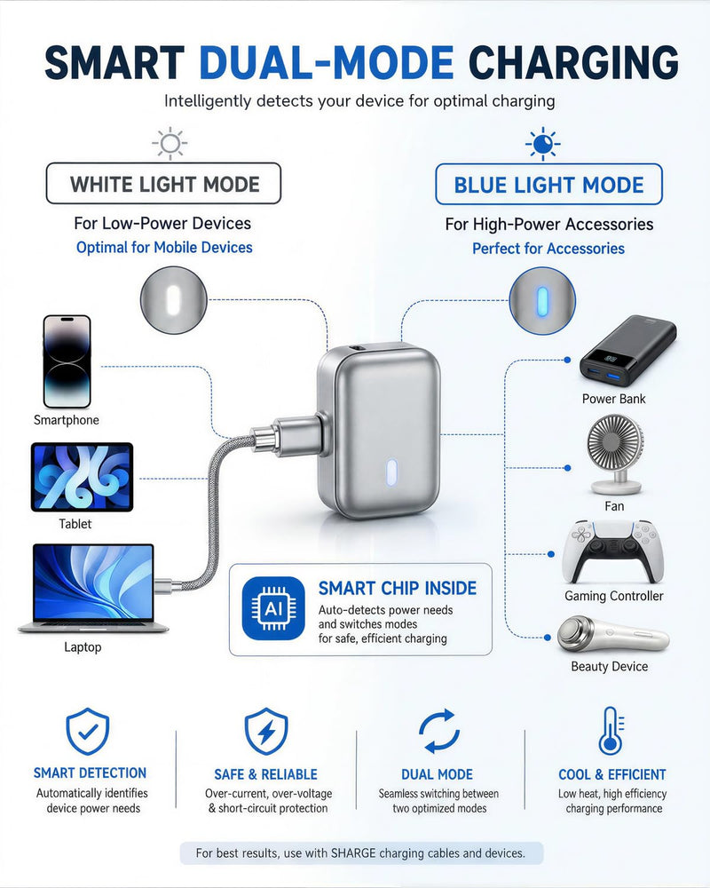 AUTO Unplug 140W USB C Charger, Smart Adapter Automatically Disconnects When Battery is Full, Physical Power Cut for Laptops, Tablets & Smartphones - Protects Battery Health