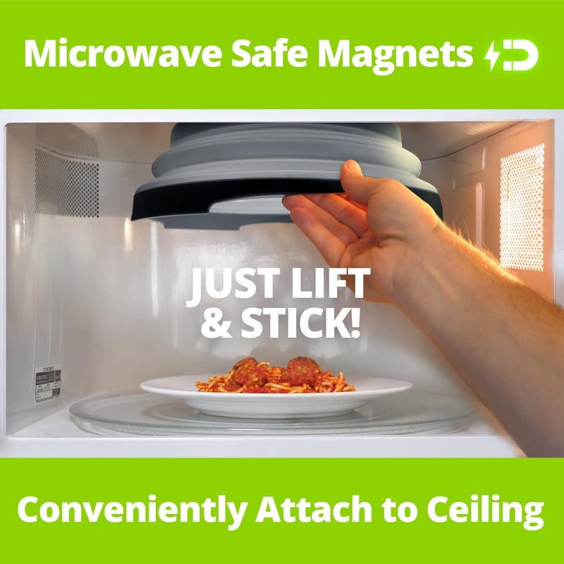 HOVER COVER Magnetic Microwave Splatter Cover with High Power, Strongest Magnetic Grip, Collapsible 12-Inch BPA-Free Food Lid, Vented Plate Guard, Dishwasher Safe, Space-Saving Storage - Black 1