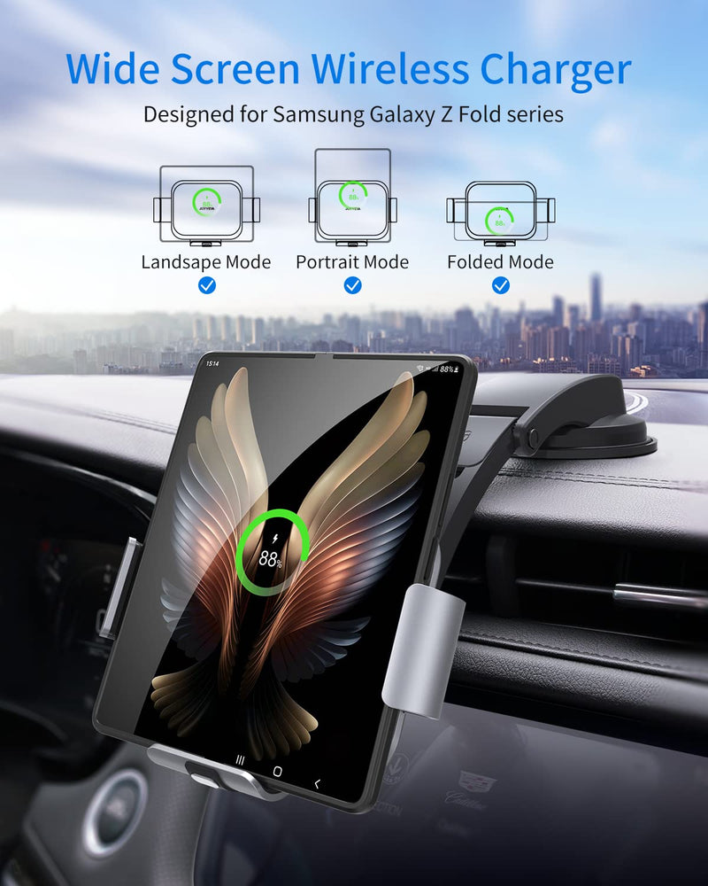 Dual Coil Wireless Car Charger Mount for Galaxy Z Fold Series | Dual coil fast wireless charging,for Galaxy Z Fold7,6,5,4,3,Mate XT, iPhone17,16,supports air vent and dashboard installation Steel Gray