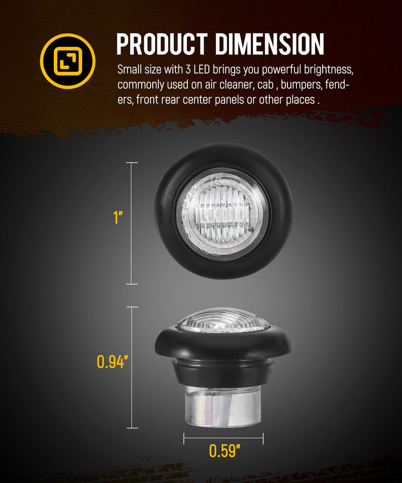 Partsam 10Pcs Dual Color 3/4" Round LED Marker Light Amber to White Auxiliary Light Side Marker DOT Approved Clearance Turn Signal Running Lights with Bullet Plug for Trailer Truck Pickup Camper RV Amber/White
