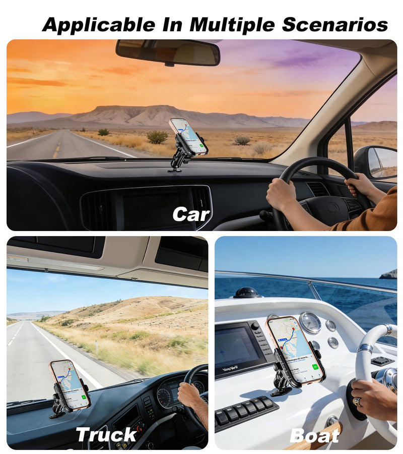LOKTENWO Phone Mount Holder with Vibration Dampener, Quick Lock Shockproof | No Block Camera Phone Holder, Aluminum AMPS Diamond Base for Car UTV Truck Boat, Fits 5.4"-7.2" Phones