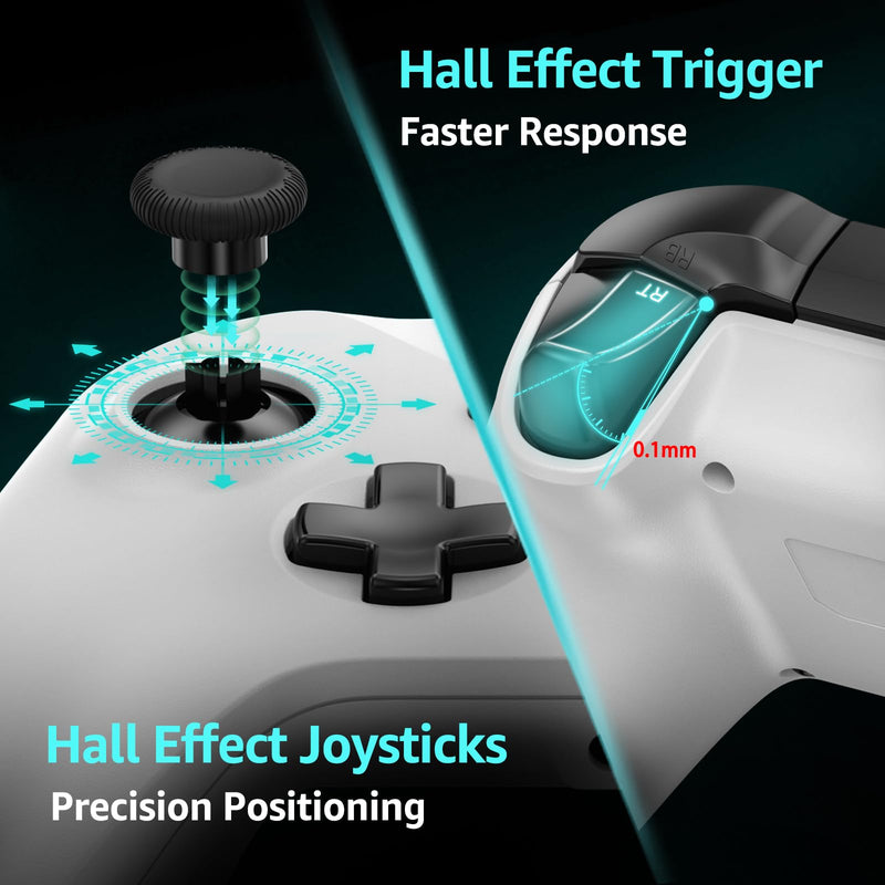 Kamylorus Wired Controller for X-BOX/PC, Hall Effect Joysticks&Triggers Gamepad with Turbo, 3.5mm Headphone Jack/Dual Vibration, Compatible with X-BOX One/S/X, X-BOX Series S/X, PC, IOS, Android Platforms(White, 7.2ft) White