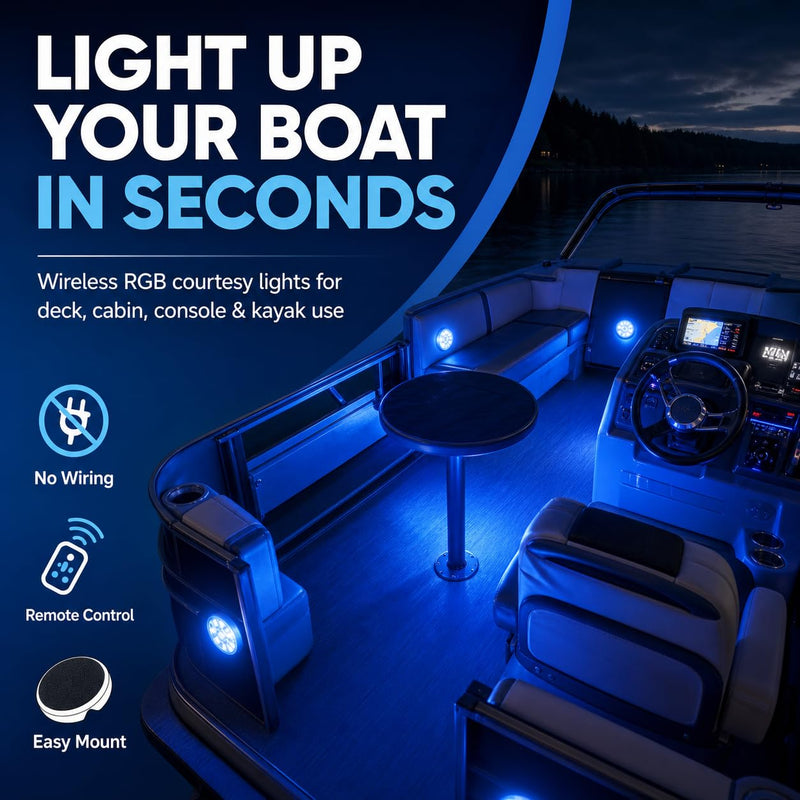 Shangyuan Boat Lights Wireless, Battery Powered Operated Marine Led Interior Light for Boat Deck Courtesy Light, for Fishing Pontoon Sailboat Kayak, Remote Control Multi Color Changing, RGB, 4PCS