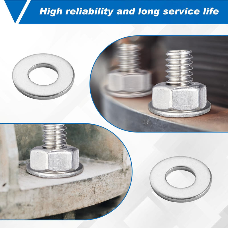 Hotop 500 Pcs Stainless Flat Washer 1/4" ID 5/8" OD Fender Washers 304 Stainless Steel Washers for Factories Repair, Kitchens, Shops, and Outdoor Construction 1/4" ID, 5/8" OD