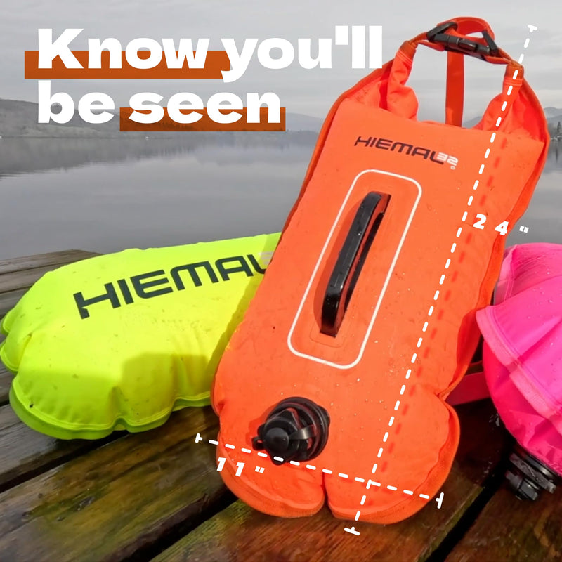 Swim Buoy for Open Water with Dry Bag 15L - Fully Waterproof Swim Bubble - Be Safe with Higher Visibility, Toughened Nylon and Rest Handle Swimming Buoy - Open Water Buoy for All Season Swimmers Orange