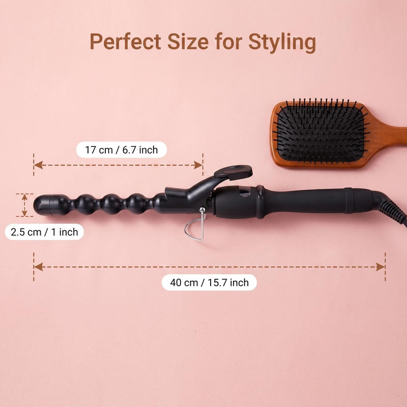 Bubble Curling Iron 1 inch Hair Curler Wand Tourmaline Ceramic Curling Tongs Beach Wave Curler Iron LCD Temp Adjustable Hair Crimper Styling Tool