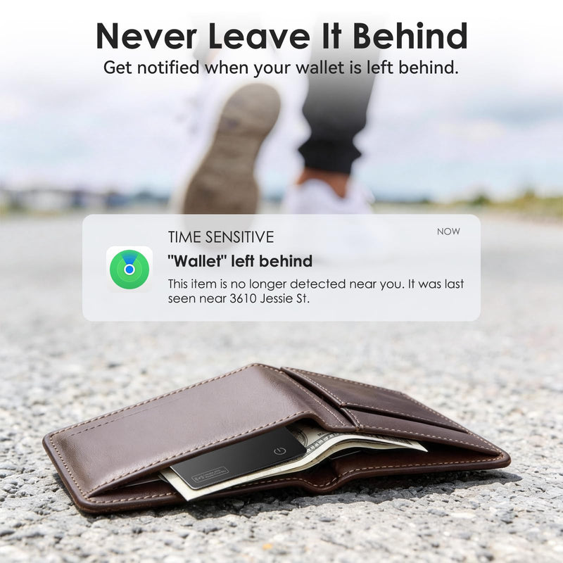 Wallet Tracker Card Compatible with Apple Find My iOS only | 0.07in Slim Wallet Finder, IP68 Waterproof, Tracking Card for Wallet, Luggage Tag, Passport & Purse, Wireless Rechargeable Carbon Black 1