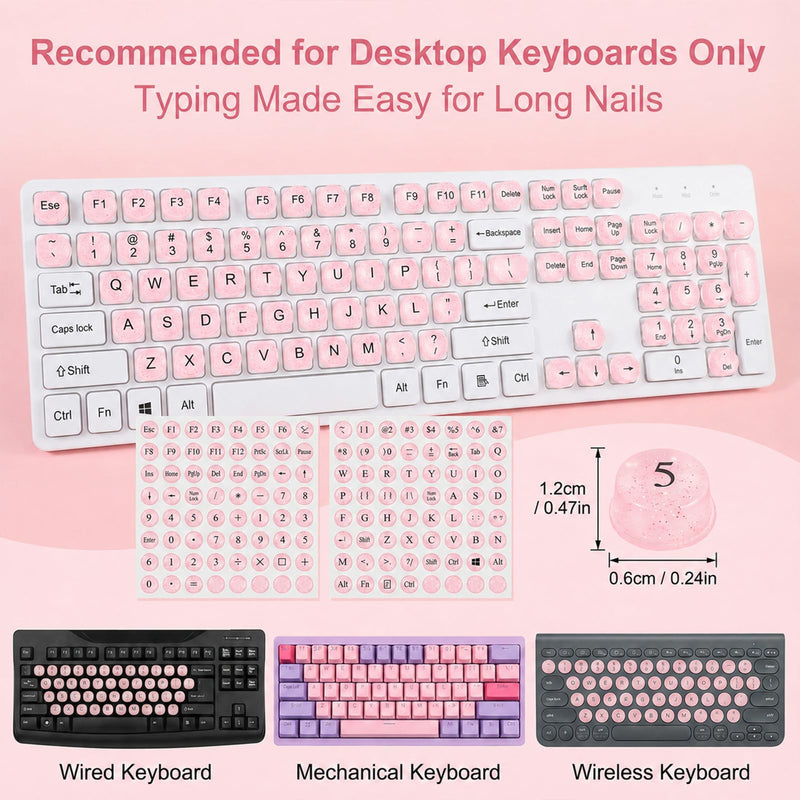 128 Pcs Keyboard Stickers for Long Nails, Universal Adhesive Keyboard Bubbles, Comfortable Long Nail Keyboards for Women, Reusable Keyboards Accessories for Gamers, Writers, Home, Office Use