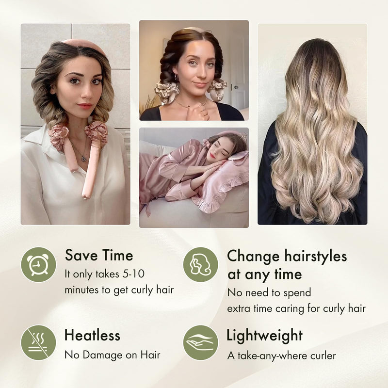 LILYSILK Heatless 100% Mulberry Silk Curling Headband And 2 Silk Scrunchie Set Hair Diy Hair Styling Tools, Silvergray