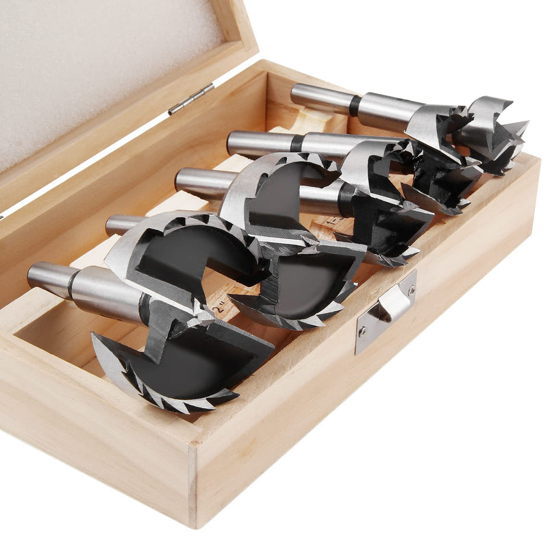 HPHOPE Forstner Bit Set 5Pcs - Forstner Bits for Wood, Wood Drilling with Round Shank, Drill Accessories, Size 1", 1-3/8", 1-1/2", 2", 2-1/8" with Storage Case 5 Pcs Set