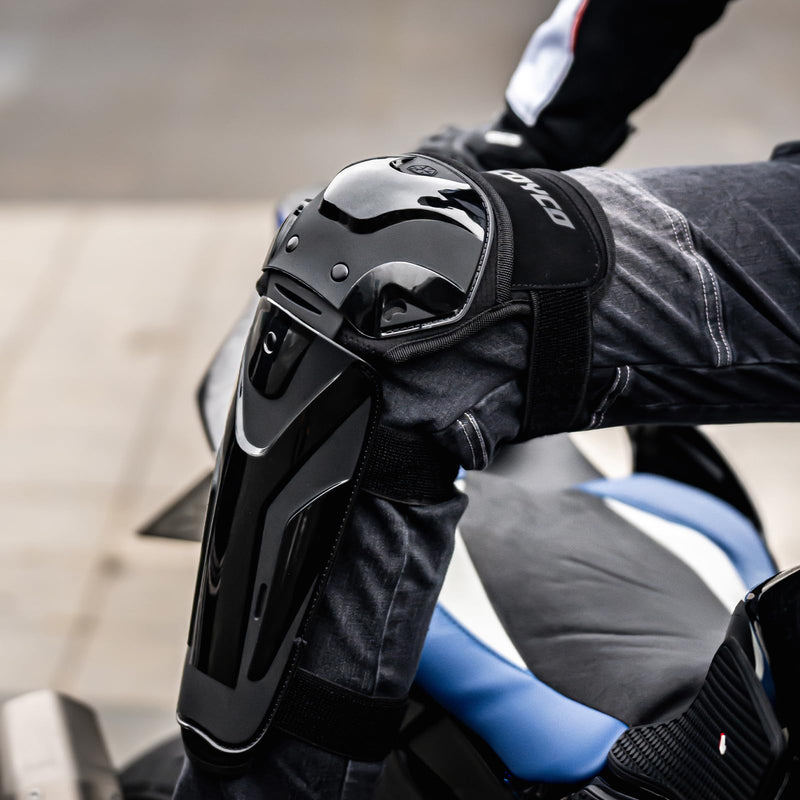 Scoyco 1 Pair Motorcycle Knee Shin Guard Pads Black 3 Sections Adjustable Knee Cap Pads Protector Armor for Motocross Racing Long Leg Sleeve Gear Crashproof