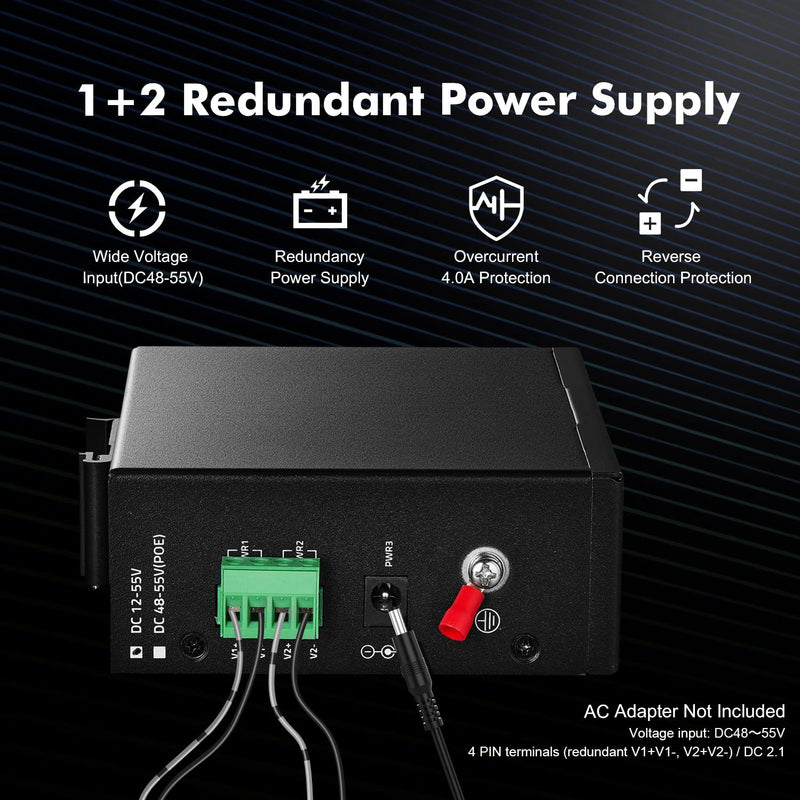 MokerLink 10 Port PoE Industrial Din Rail Switch, 8 Ports PoE+ 100Mbps IEEE802.3af/at, 1 Gigabit Ethernet and 1 SFP Uplink, Vlan & Extend Mode, DIN-Rail & Wall Mount 8POE + 2GE + 1SFP