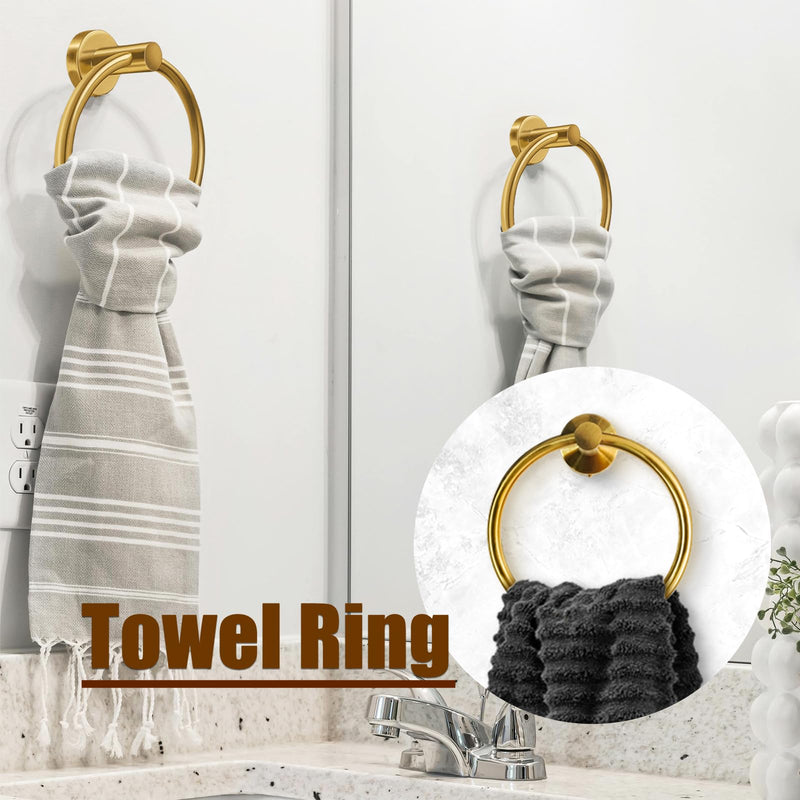 5PCS Brushed Gold Bathroom Accessories Set, Bathroom Hardware Set, Splicing 24 Inch Stainless Steel Bath Towel Bar Set, Gold Bathroom Accessories Wall Mounted