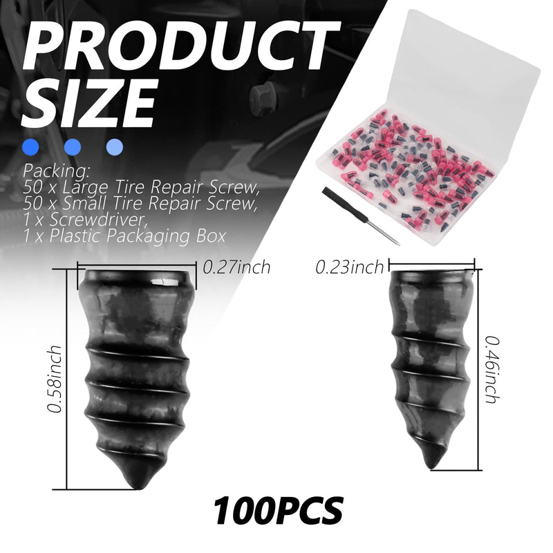 100PCS Tire Plug Kit,Self-Service Flat Tire Repair Kit Including Screwdriver,Upgraded Thickened Adhesive-Covered Tires Repair Screws for Sudden Flat Tyres Emergencies