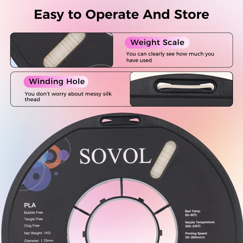 Sovol 3D Printer Photosensitive Filament Single Color Light Change PLA 1kg (2.2 lbs) Spool 3D Printing Materials, Dimensional Accuracy +/- 0.03 mm, 1.75 mm, Light Change Purple 1 KG