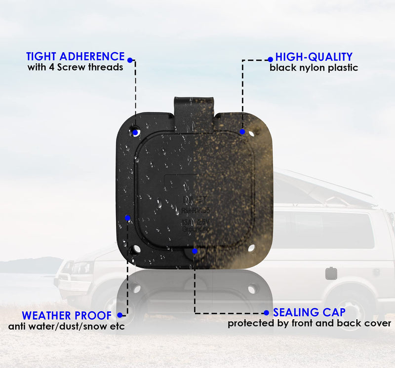 15 Amp Inlet, Shore Power Flanged Receptacle, 15A 125V Recessed Male Outlet, NEMA 5-15 AC Port Plug with Waterproof Covers, Exterior Electrical Connections for RV Trailer Shed Block Heater No Cord