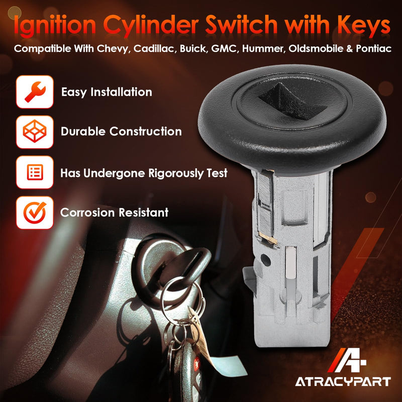 Ignition Lock Cylinder Switch with Keys, Compatible with 1999-2007 Chevy Silverado Avalanche Tahoe Suburban GMC Sierra Yukon Buick Hummer Bravada Pontiac Vehicles, Replace#: US-312L Ignition Cylinder
