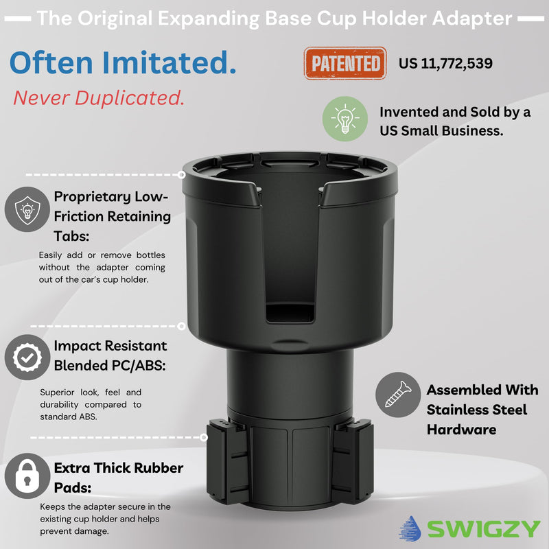 [Patented & Upgraded] Car Cup Holder Expander - Adapter Holds: Hydro-Flask, Yeti, Nalgene, Owala, Large (32 40 oz) Water Bottles - Adjustable Expandable Insert Extender – Universal 18-40oz (Standard Base) Black