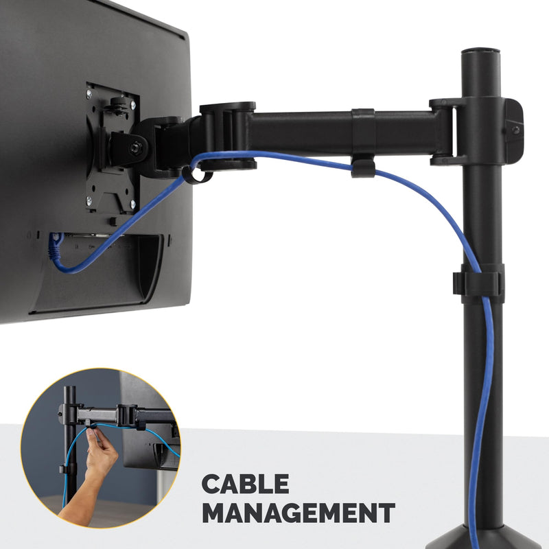 Fellowes Reflex Series Adjustable Monitor Arm for Desk, Supports 32-Inch Monitors, Ergonomic Single Monitor Stand with VESA Mount, Easy Setup with Grommet or Clamp, 8502501-Black