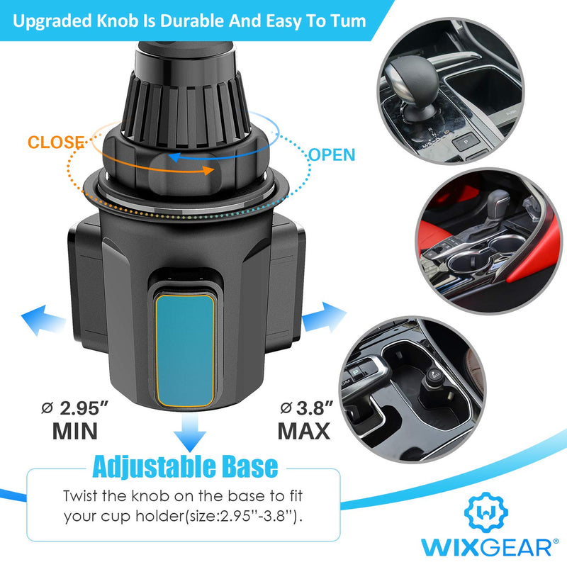 WixGear Tablet Holder for Car – Adjustable Cup Holder Mount for iPad, Tablets 7"–10.2", and All Phones, Height Adjustable and Universal Fit