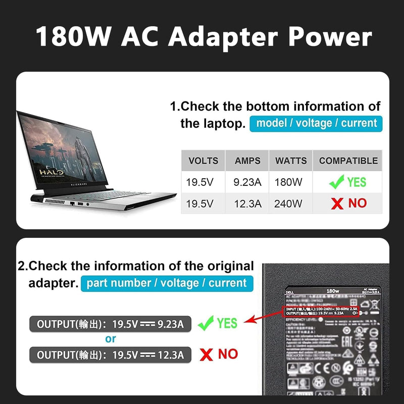 180W Power Adapter Replacement for Dell Dock WD19S | Compatible with Dell Dock WD25 WD15 WD19 WD19S WD19TB WD22TB4 SD25 D6000 SD25TB4 Business Laptop Thunderbolt Docking Station
