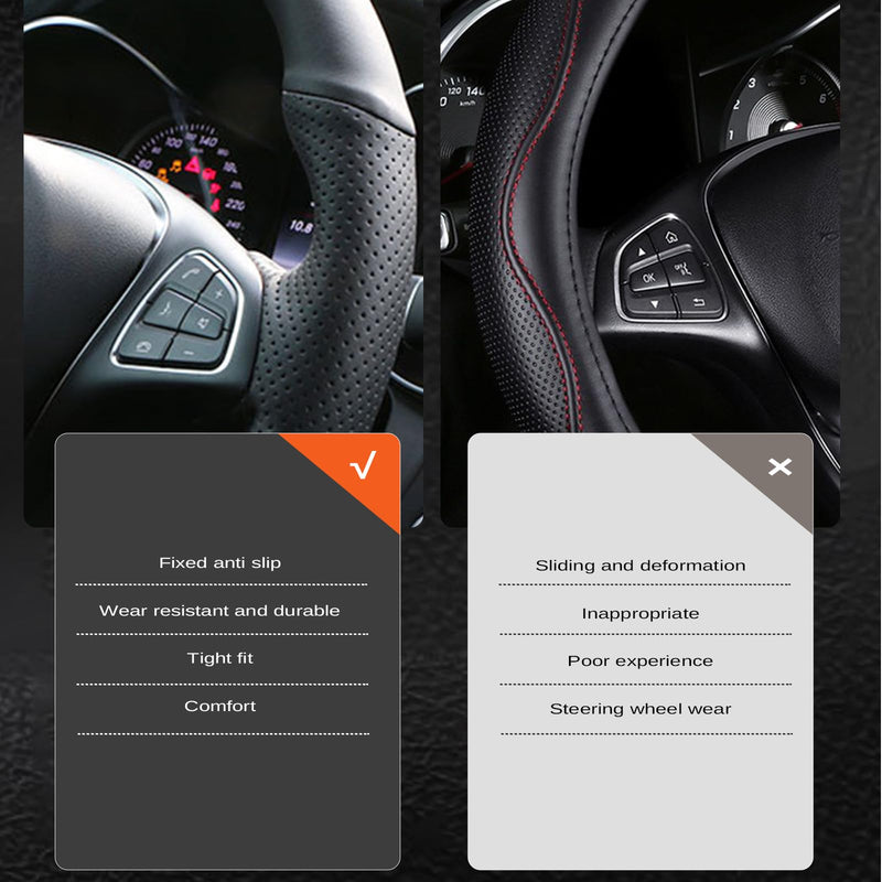 Car Steering Wheel Cover Microfiber Leather Stitch Wheel Wrap Fit for Honda Civic Civic 9 2012 2013 2014 2015,Black Black Thread