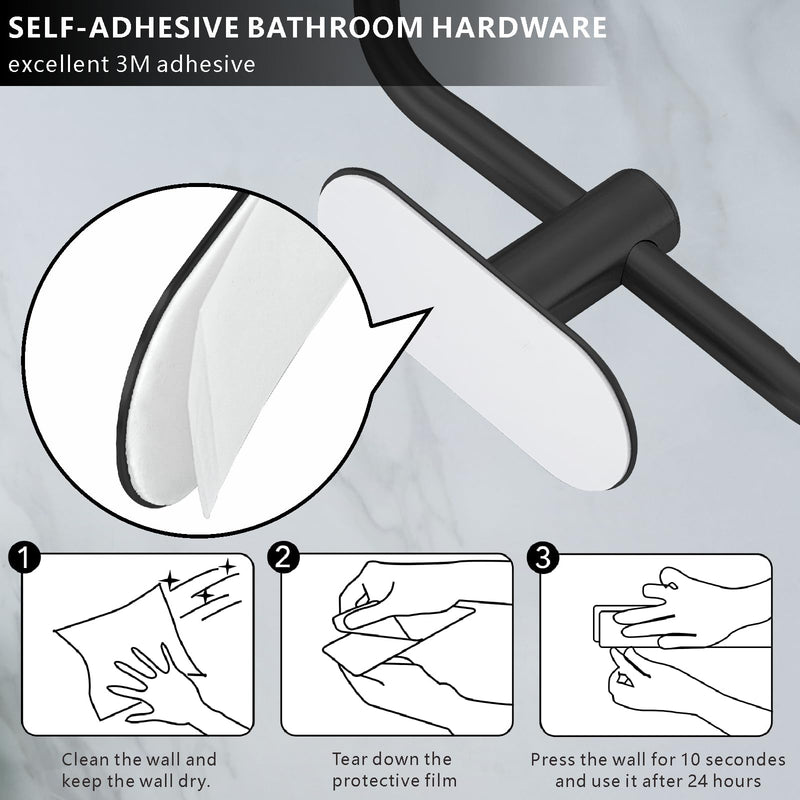 Self-Adhesive Bathroom Hardware Set, Towel Ring, Toilet Paper Holder and 2 Towel Hooks for Kitchen/Bathroom, No-Drilling Stainless Steel Bathroom Accessories, Wall Mounted, Black