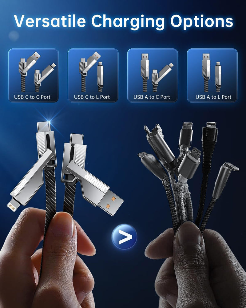 240W 4-in-1 Charging Cable Fast Charging & Data Transfer, 5FT Multi Charger Cord for All Devices, Support Apple CarPlay & Android Auto, USB C to Lightning Cable Combo for iPhone/iPad/Samsung 5FT-240W
