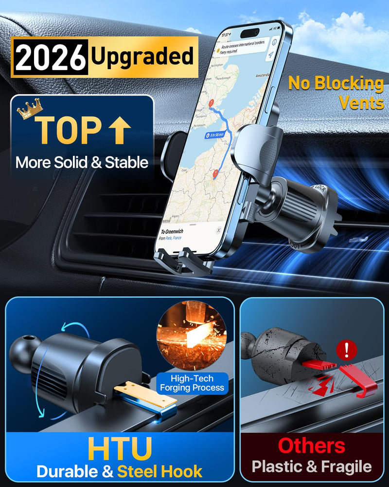 Upgraded Strongest Suction No Block View Bendable Arm Car Phone Holder | Military-Grade Rotatable Dashboard Windshield Vent Cellphone Mount Cradle Stand for iPhone 17 16 15 14 13 Pro Max Light Blue