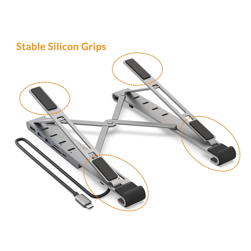 HyperDrive 7 in 1 USB C Hub Laptop Stand - HDMI 4K30Hz, USB-C 100W PD, USB-A 5Gbps, SD/MicroSD, Compatible with MacBook/iPad/Windows/Chrome - 10”-17” Laptop Docking Station Stand
