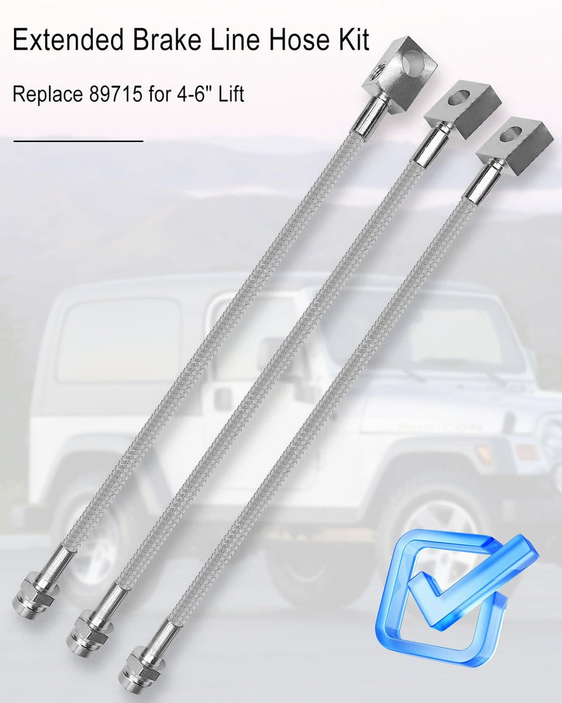 Front and Rear Extended Brake Line Hose Kit Replace 89715 for 4-6" Lift, Stainless Steel Braided Brake Lines Fit for Jeep Wrangler TJ YJ 1987-2006 Cherokee XJ 1984-2001