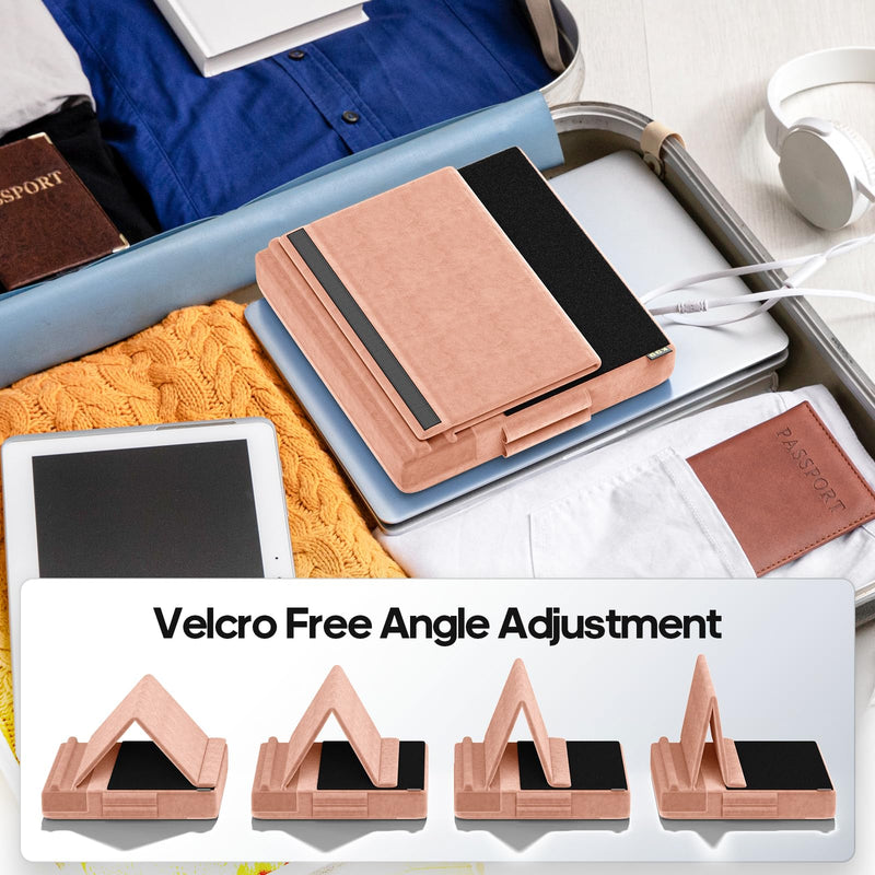 KDD Tablet Pillow Stand, Multi-Angle Viewing Ipad Holder for Lap, Bed and Desk, Foldable Soft Pad Dock with Stylus Mount Compatible with Ipad Pro 12.9, 10.5, 11, Air, Mini, Phones, Books, E-Reader Peach Fuzz