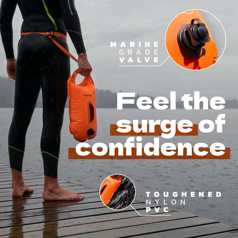 Swim Buoy for Open Water with Dry Bag 15L - Fully Waterproof Swim Bubble - Be Safe with Higher Visibility, Toughened Nylon and Rest Handle Swimming Buoy - Open Water Buoy for All Season Swimmers Orange