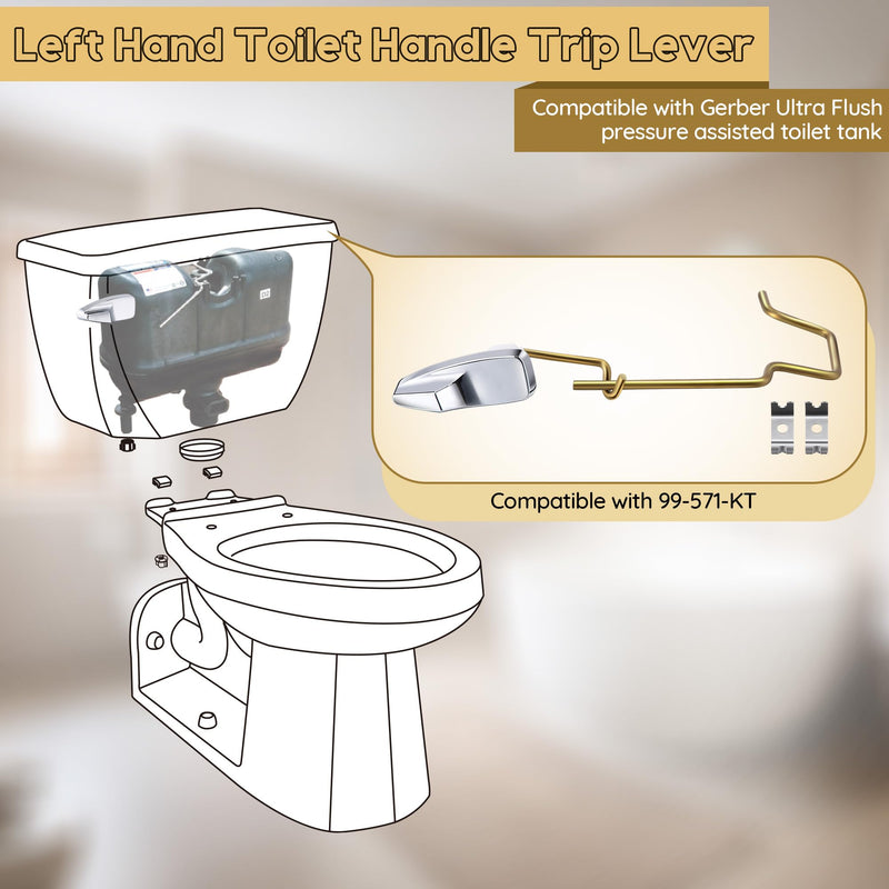 Dreyoo Pressure Assist Toilet Lever with Linkage Compatible with 99-571-KT, Left Hand Trip Lever Compatible with Gerber Ultra Flush Pressure-Assisted Toilet Tank, Left Hand, Polished Chrome(1 Pack)