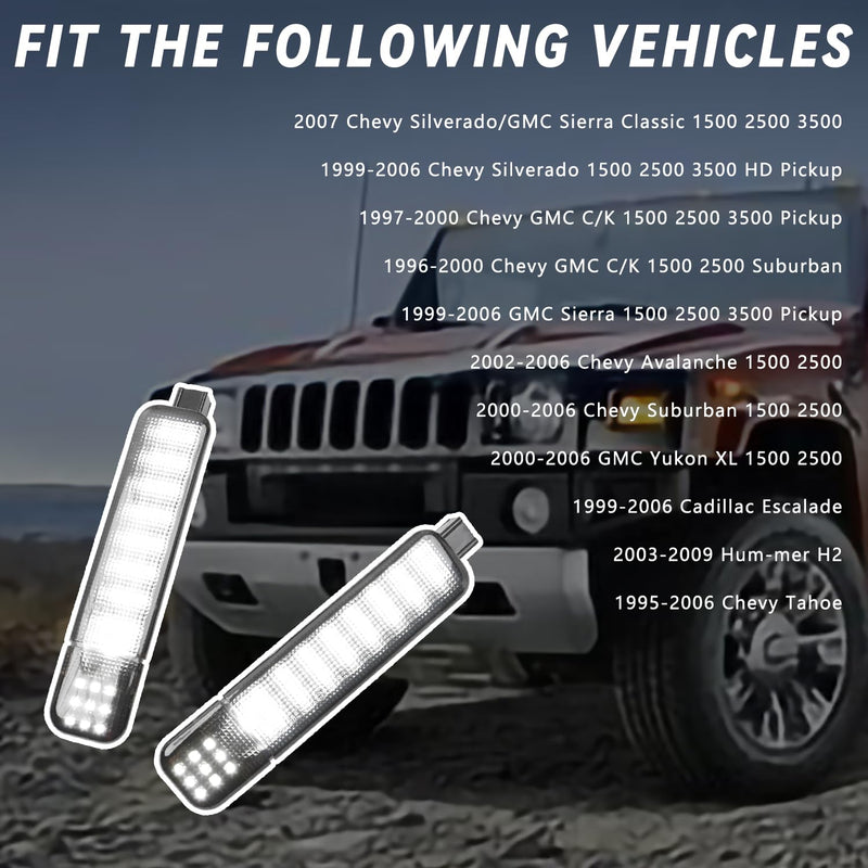 2PCS LED Interior Door Panel Courtesy Light Compatible with Chevy GMC Silverado/Sierra C/K 1500 2500 3500 Yukon Tahoe Escalade Avalanche Hum-mer H2 Suburban Smoking Lens White Warning Lights 2pcs Smoking Black