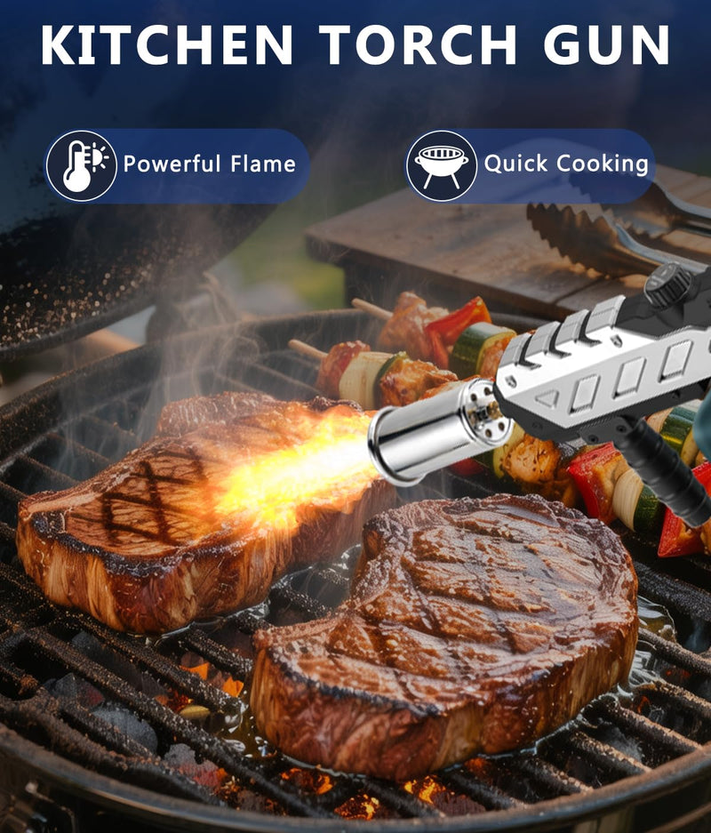Powerful Propane Torch with Detachable Design, Kitchen Blow Torch Gun with Adjustable Flame, Torch Burner Flamethrower for BBQ, Charcoal Lighter, Campfire, Weeding (Tank Not Included) Detachable-silver